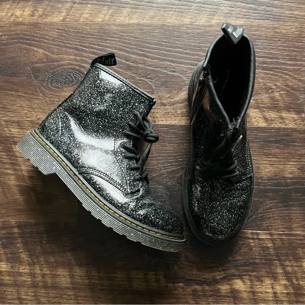 Dr martens doc black glitter lace up combat boots shoes 1460j 5L 4M 36EU